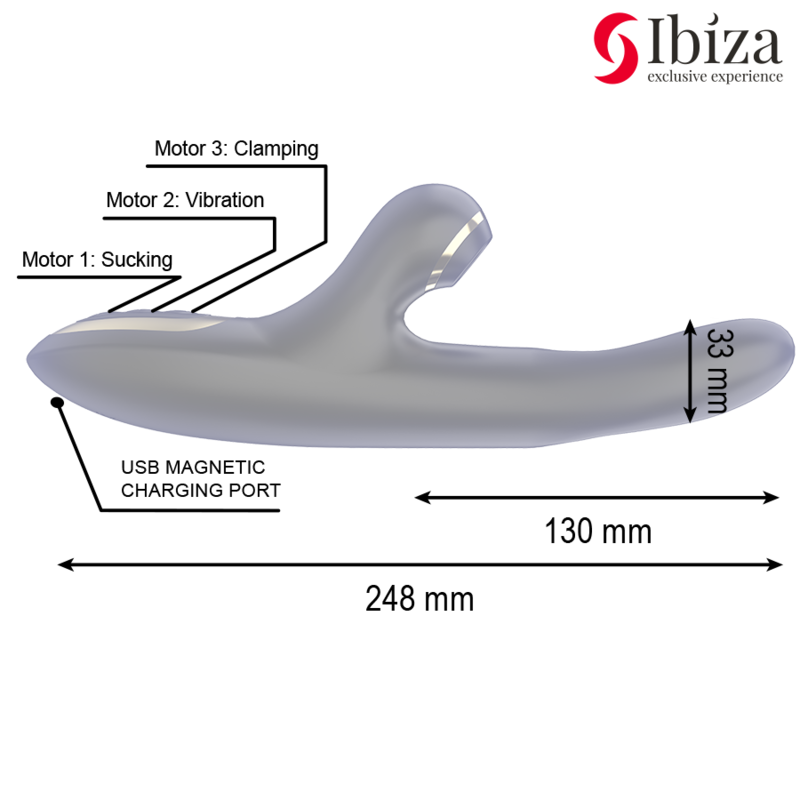 IBIZA - VIBRATEUR DOUBLE SERRAGE NOIR RECHARGEABLE USB MULTI-VITESSES ÉTANCHE