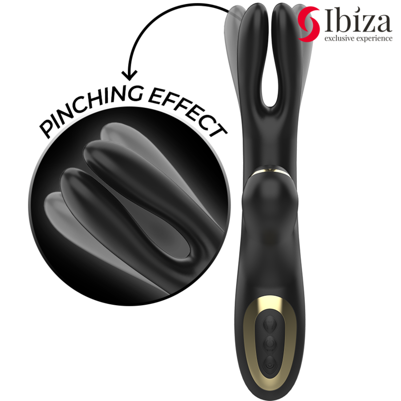 IBIZA - VIBRATEUR DOUBLE SERRAGE NOIR RECHARGEABLE USB MULTI-VITESSES ÉTANCHE