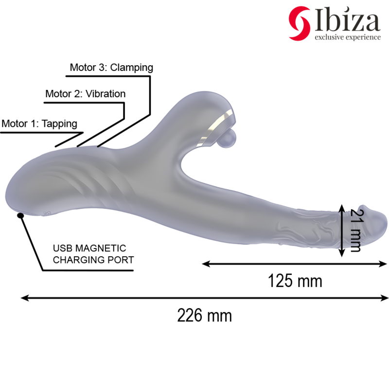 IBIZA - TWO DRAGONS DOUBLE VIBRATEUR NOIR RECHARGEABLE USB WATERPROOF 10 MODES