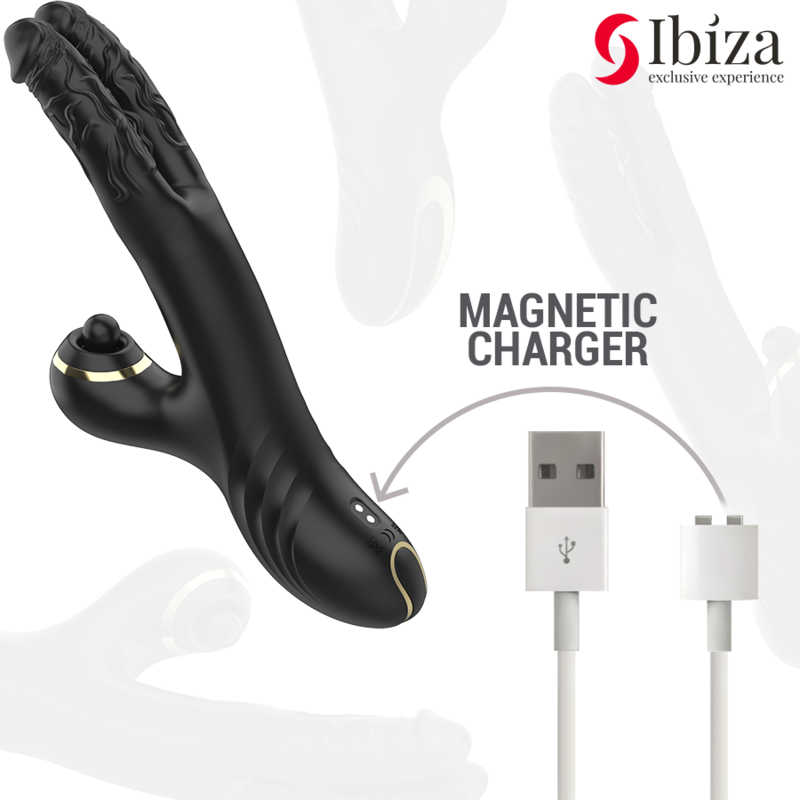 IBIZA - TWO DRAGONS DOUBLE VIBRATEUR NOIR RECHARGEABLE USB WATERPROOF 10 MODES