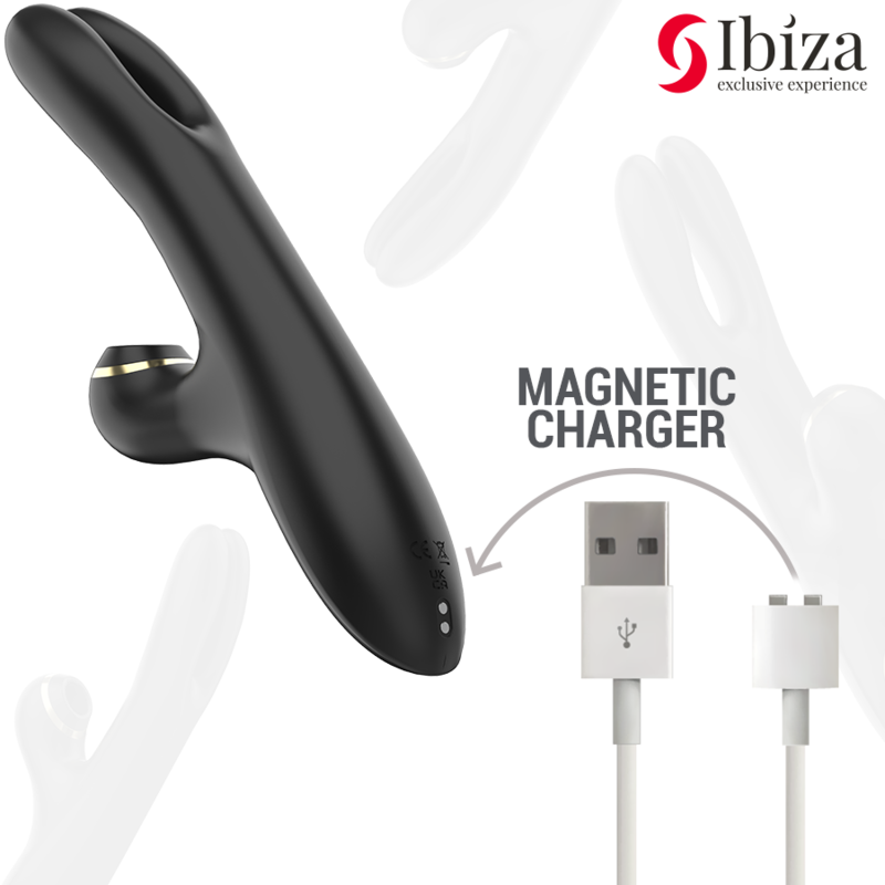 IBIZA - VIBRATEUR DOUBLE SERRAGE NOIR RECHARGEABLE USB MULTI-VITESSES ÉTANCHE