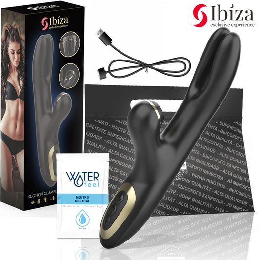 IBIZA - VIBRATEUR DOUBLE SERRAGE NOIR RECHARGEABLE USB MULTI-VITESSES ÉTANCHE