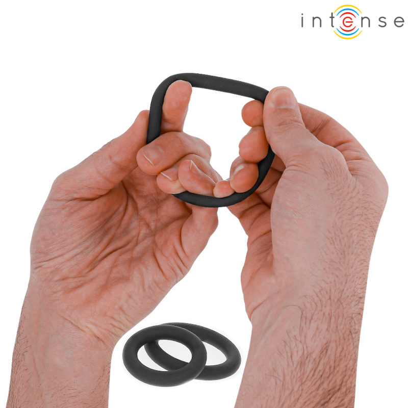 INTENSE - HUGH LOT 3 ANNEAUX PENIS SILICONE NOIR 3 DIAMETRES