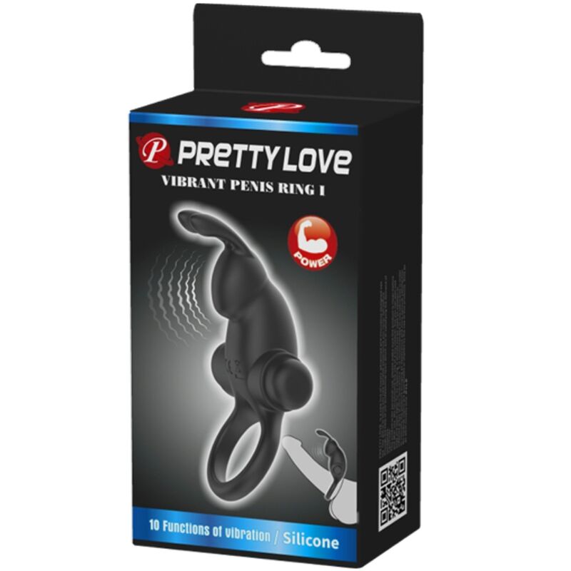 PRETTY LOVE - ANNEAU PÉNIEN VIBRANT STIMULATEUR CLITORIS RABBIT 10 MODES SILICONE NOIR