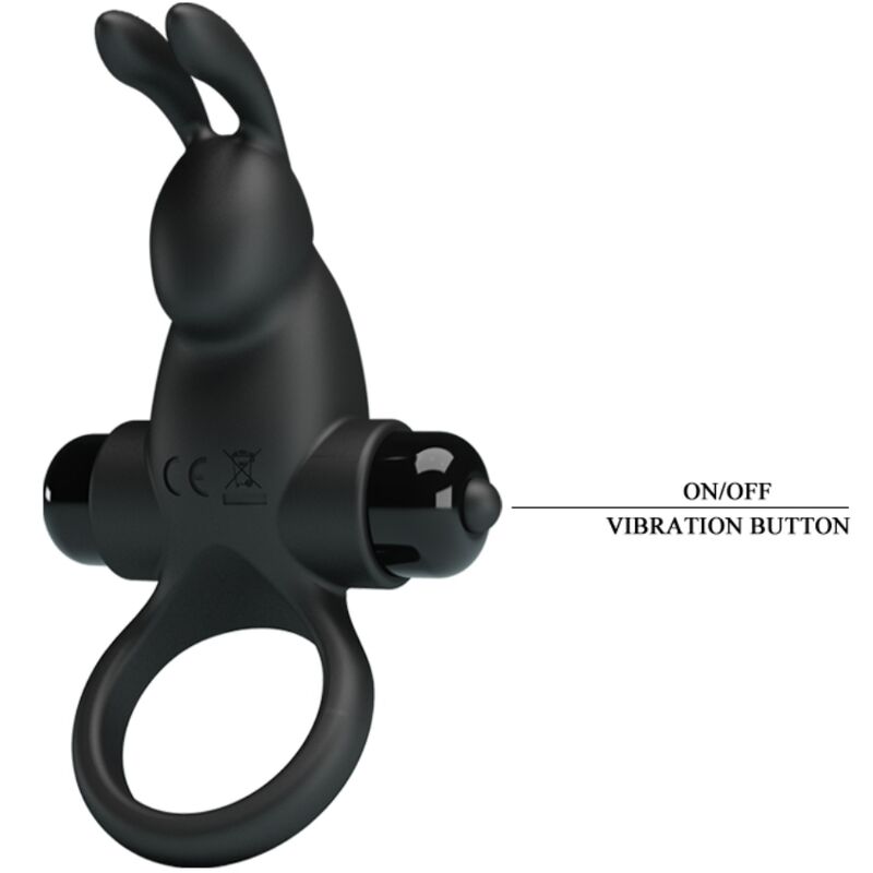 PRETTY LOVE - ANNEAU PÉNIEN VIBRANT STIMULATEUR CLITORIS RABBIT 10 MODES SILICONE NOIR