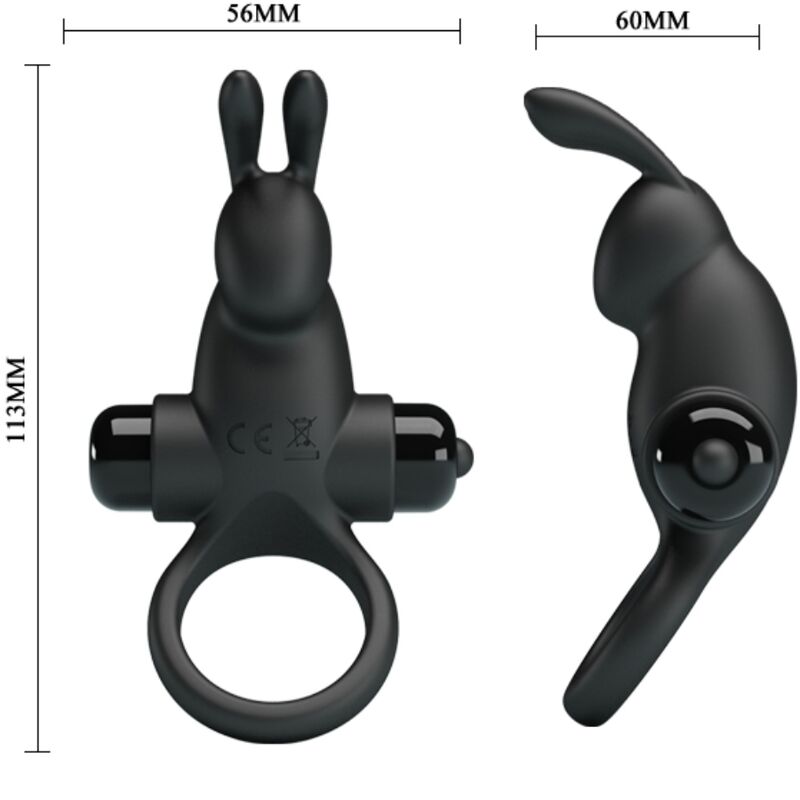 PRETTY LOVE - ANNEAU PÉNIEN VIBRANT STIMULATEUR CLITORIS RABBIT 10 MODES SILICONE NOIR