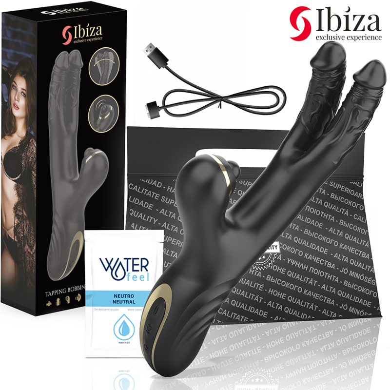 IBIZA - TWO DRAGONS DOUBLE VIBRATEUR NOIR RECHARGEABLE USB WATERPROOF 10 MODES