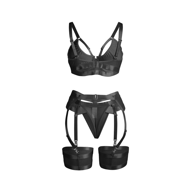 SUBBLIME - 955243 ENSEMBLE SOUTIEN-GORGE BONDAGE NOIR AVEC JARRETELLE L/XL