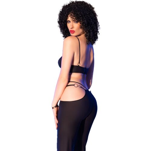 CHILIROSE - CR 4851 ENSEMBLE TOP ET LEGGINGS NOIRS ACCESSOIRES DORÉS LINGERIE SEXY TAILLE S