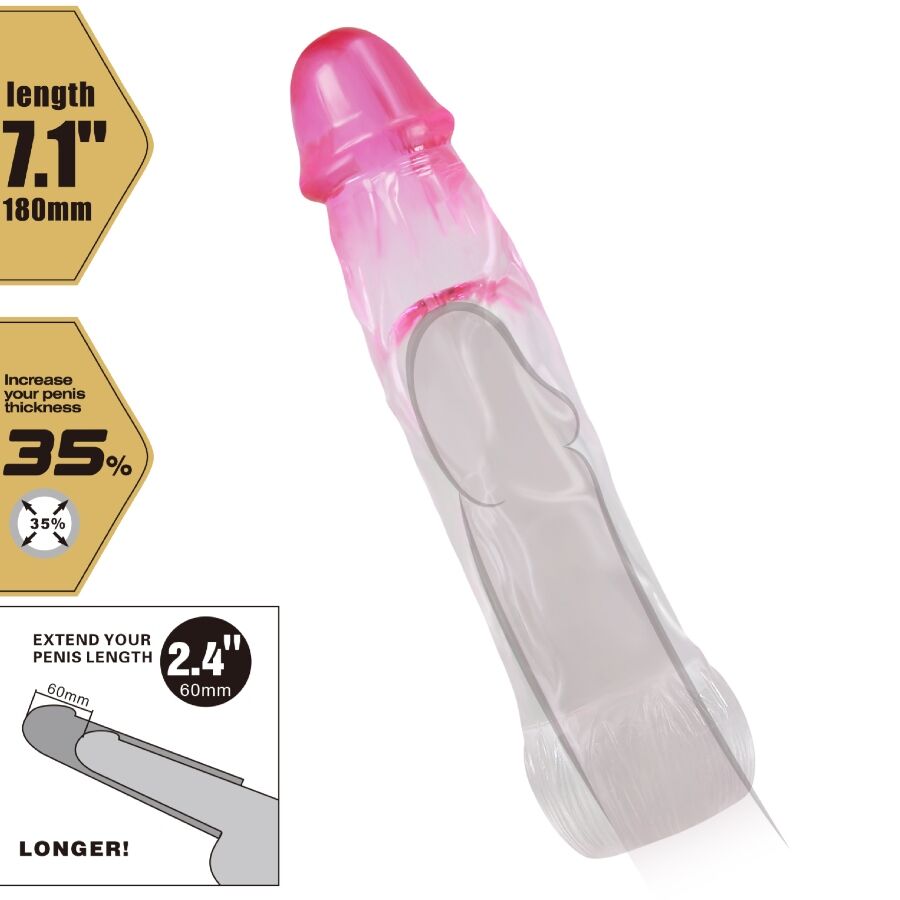 PRETTY LOVE - GAINE D'AGRANDISSEMENT RÉALISTE NERON +6 CM EXTENSEUR PÉNIS STRIÉ - ROSE