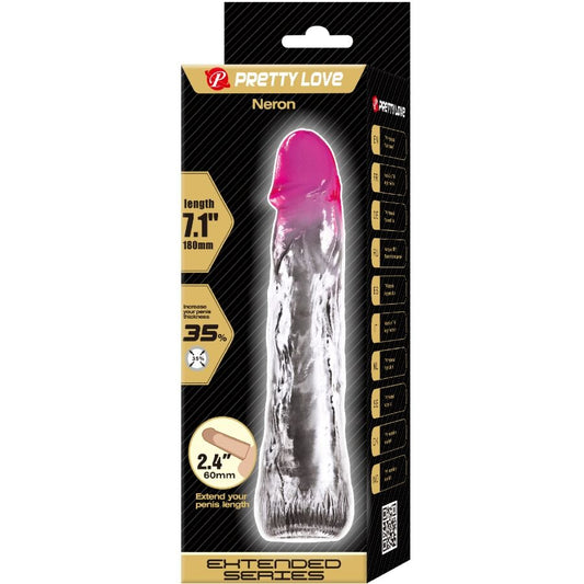 PRETTY LOVE - GAINE D'AGRANDISSEMENT RÉALISTE NERON +6 CM EXTENSEUR PÉNIS STRIÉ - ROSE