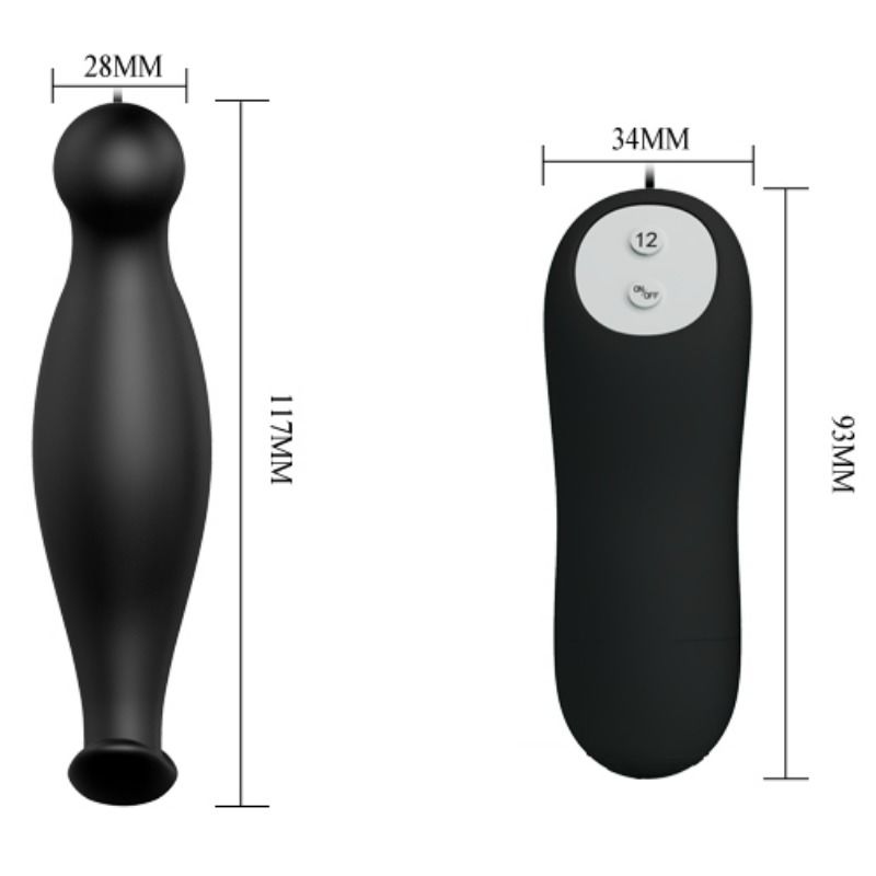 PRETTY LOVE - PLUG ANAL VIBRANT TÉLÉCOMMANDE SILICONE NOIR 12 MODES