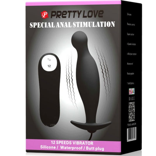 PRETTY LOVE - PLUG ANAL VIBRANT TÉLÉCOMMANDE SILICONE NOIR 12 MODES