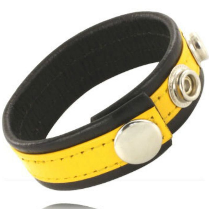 LEATHER BODY - COCKRING SANGLE EN CUIR RÉGLABLE PÉNIS JAUNE-NOIR