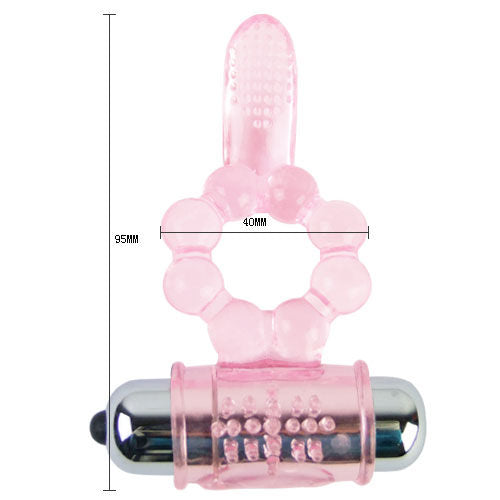 BAILE - ANNEAU PÉNIEN SILICONE 10 RYTHMES LANGUE VIBRATION ROSE DOUBLE STIMULATION