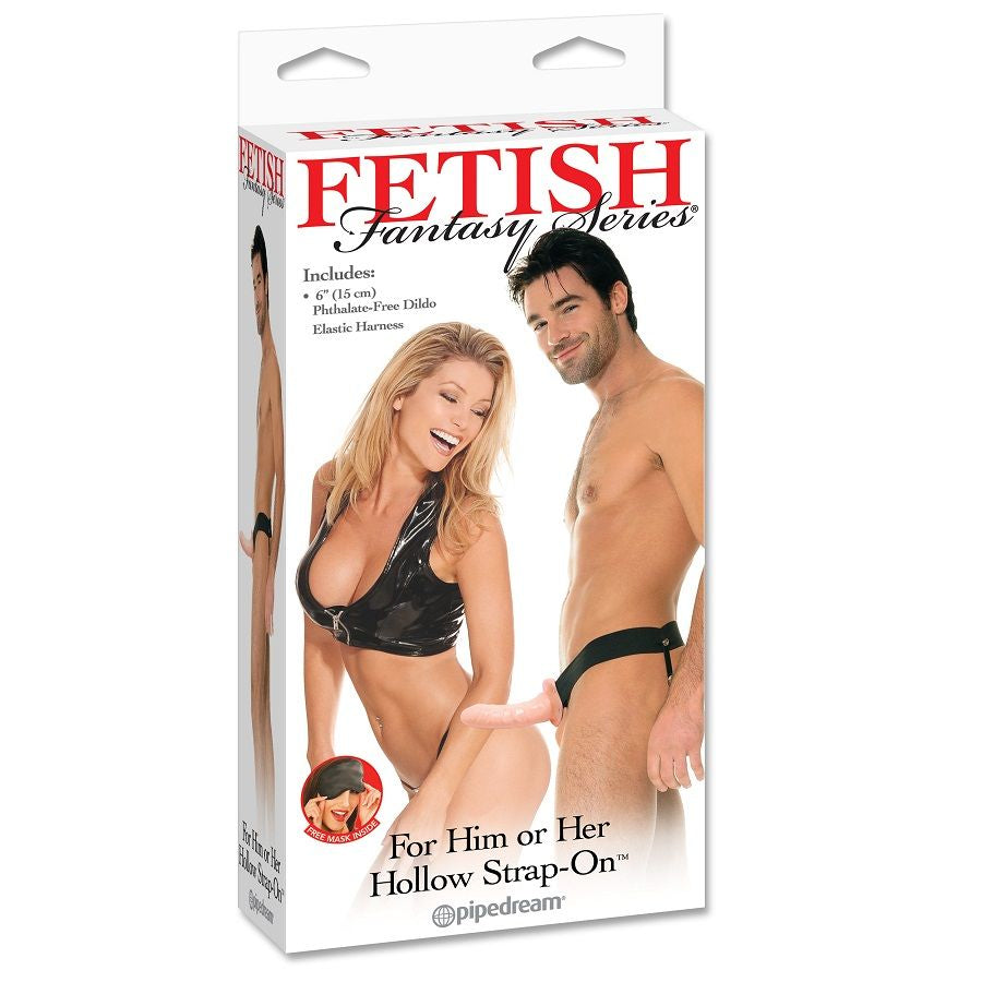 FETISH FANTASY - HARNAIS STRAP-ON GODE CREUX RÉGLABLE SANS PHTALATE CHAIR 15 CM + MASQUE SATIN