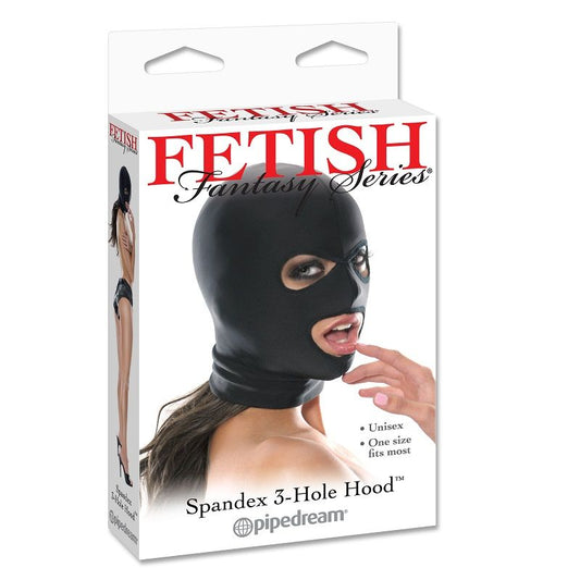 FETISH FANTASY SERIES - CAGOULE NOIRE 3 TROUS SPANDEX