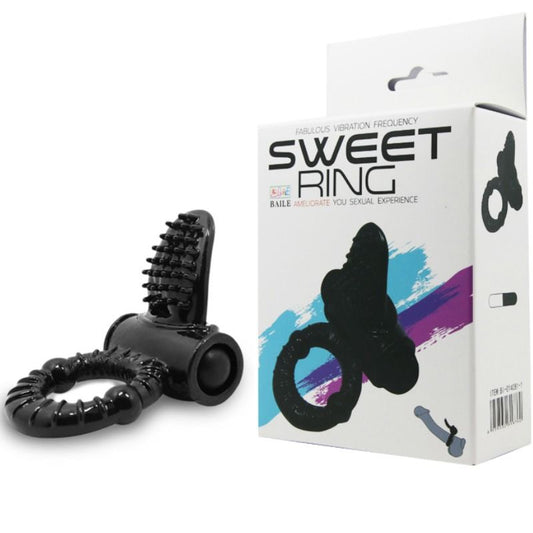 BAILE - SWEET RING ANNEAU VIBRANT AVEC LAPIN STIMULATEUR CLITORIS NOIR