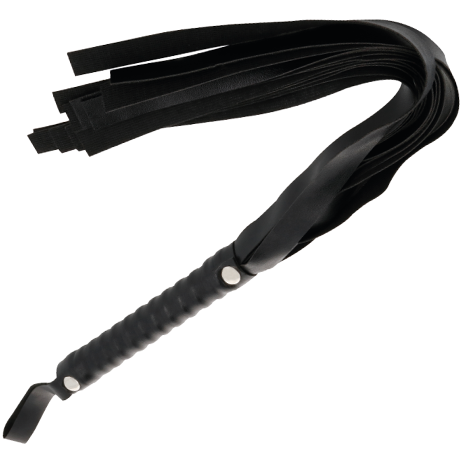 DARKNESS FOUET BONDAGE BDSM NOIR CUIR VÉGÉTALIEN POIGNÉE ERGONOMIQUE 51CM