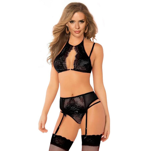 QUEEN LINGERIE - ENSEMBLE SOUTIEN-GORGE + PORTE JARRETELLLES & STRING