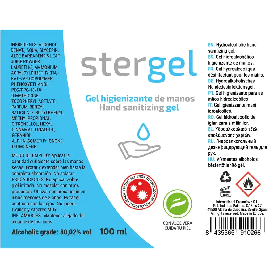 STERGEL – GEL HYDROALCOOLIQUE DÉSINFECTANT POUR LES MAINS À L’ALOE VERA 100 ML - Incandessens