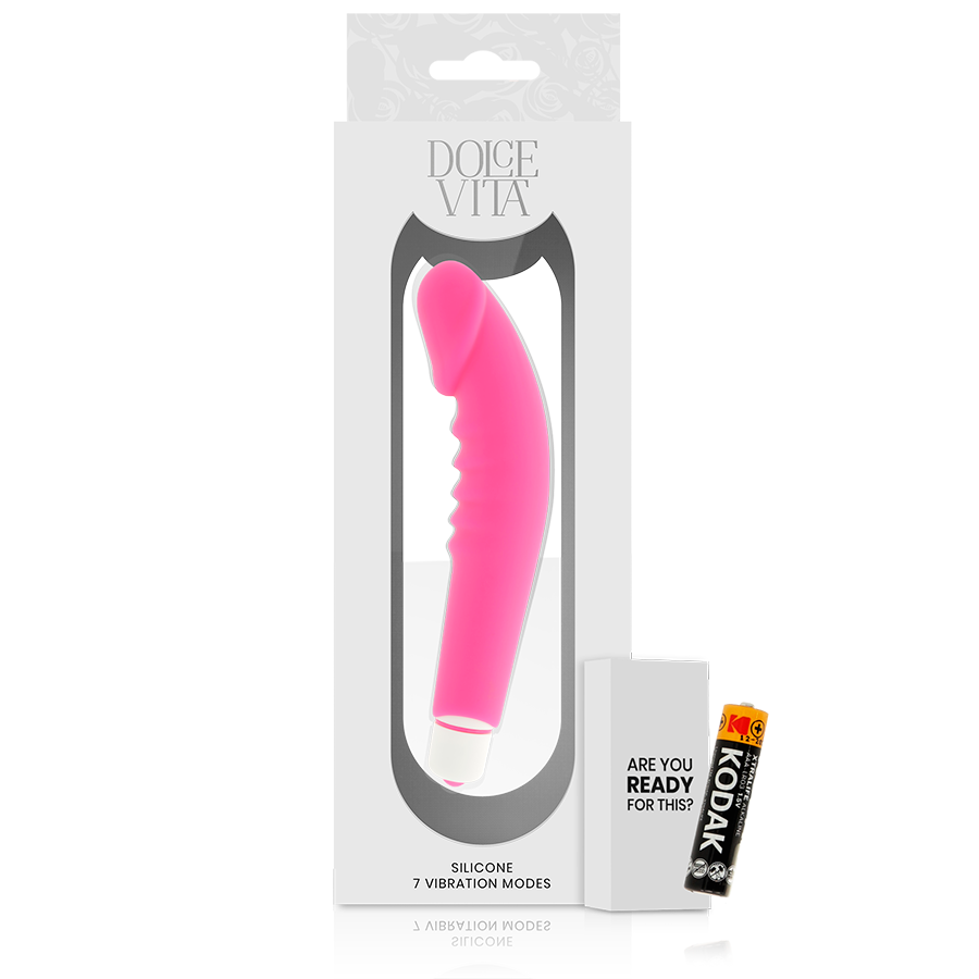 DOLCE VITA - VIBROMASSEUR RÉALISTE ROSE SILICONE 7 MODES HOUSSE AMOVIBLE 2 EN 1