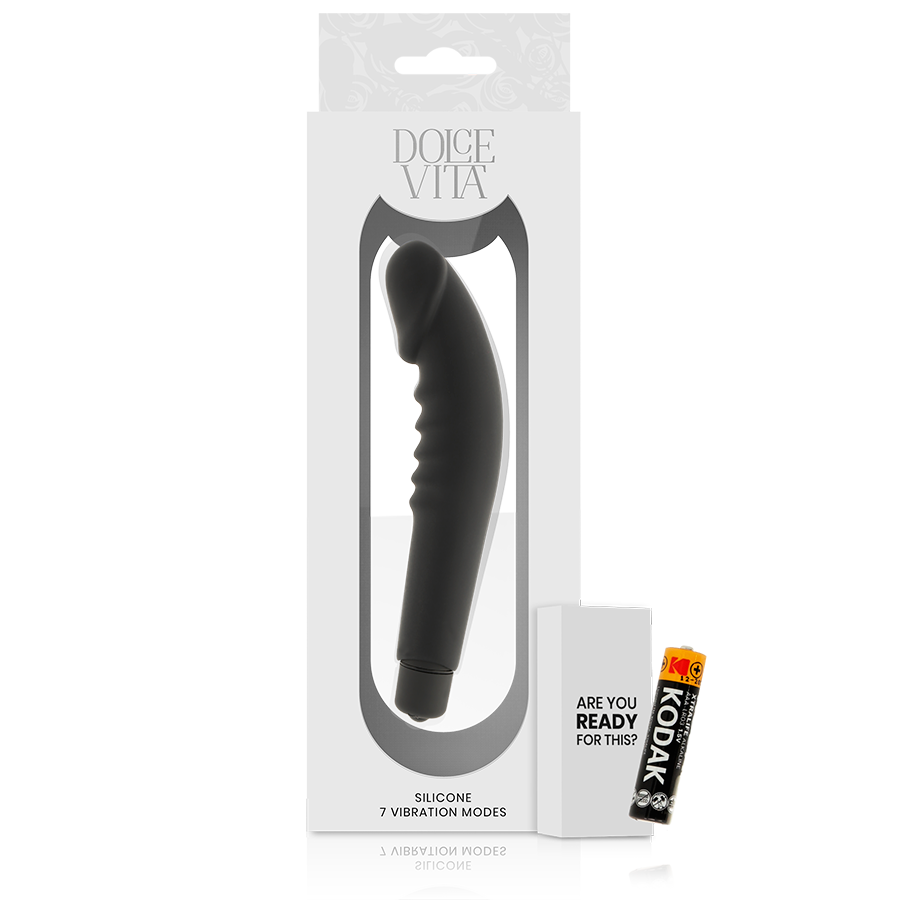 DOLCE VITA - VIBROMASSEUR RÉALISTE NOIR SILICONE 7 MODES HOUSSE AMOVIBLE 2 EN 1