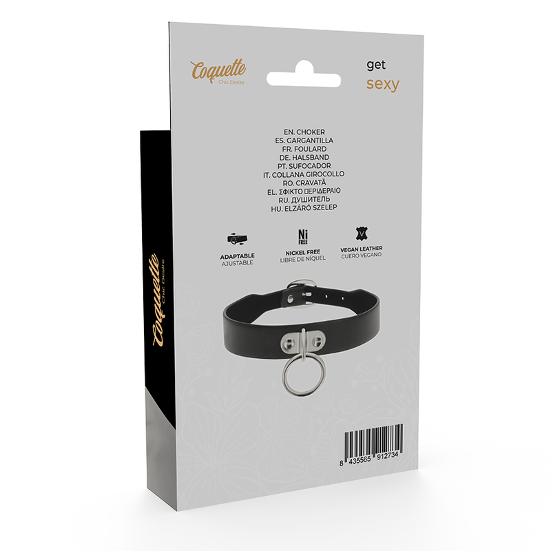 COQUETTE - COLLIER CUIR VEGAN NOIR FÉTICHISTE TOUR COU BDSM FEMME