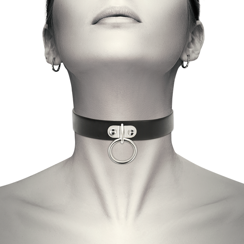 COQUETTE - COLLIER CUIR VEGAN NOIR FÉTICHISTE TOUR COU BDSM FEMME