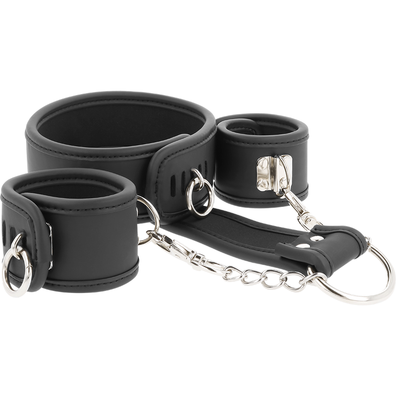 FETISH SUBMISSIVE - COLLIER ET MENOTTES EN CUIR VÉGAN AVEC DOUBLURE NEOPRÈNE