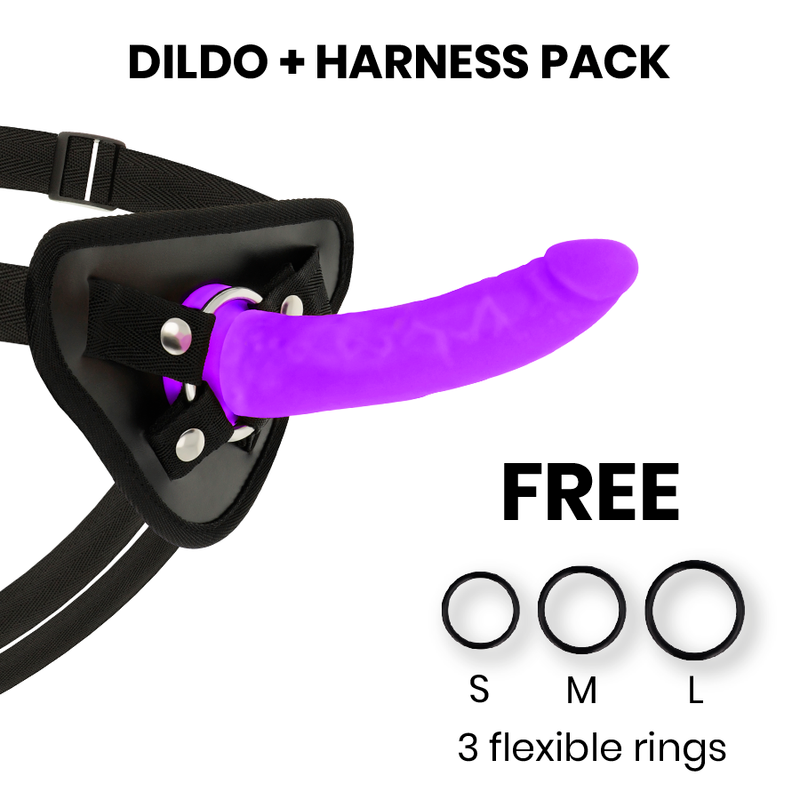 DELTA CLUB - KIT HARNAIS STRAP-ON GODE SILICONE MÉDICAL SANS PHTALATE VIOLET 17 CM Ø 3 CM