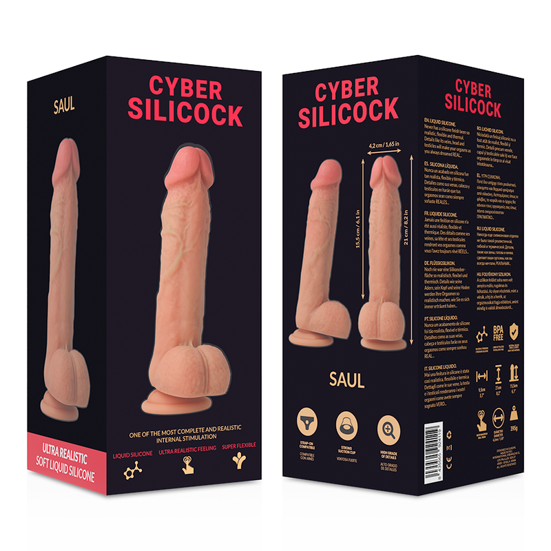 CYBER SILICOCK - HARNAIS STRAP-ON SAUL GODE RÉALISTE SILICONE 15,5 CM + 3 ANNEAUX